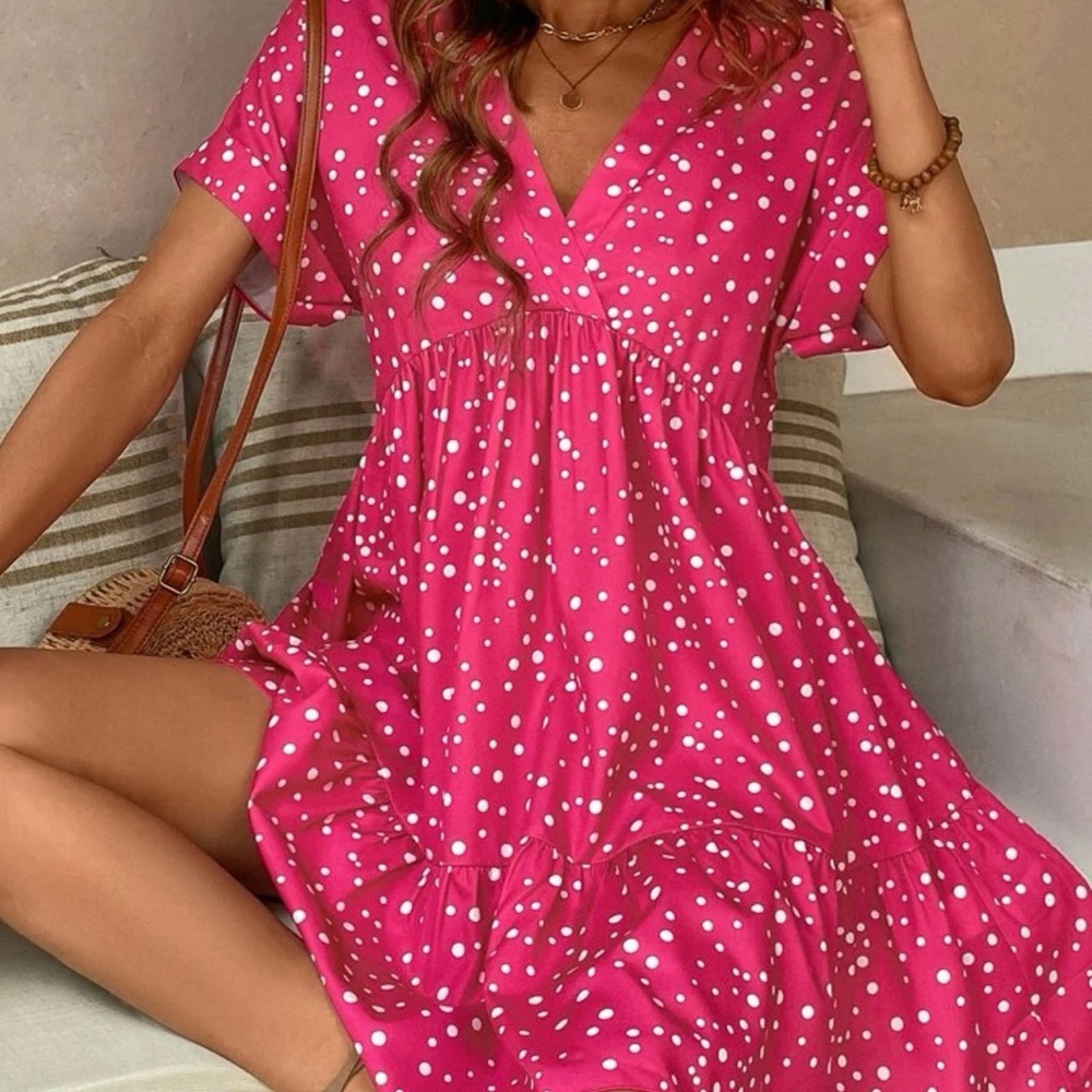 SHEIN pink and white dress size large (8-10)